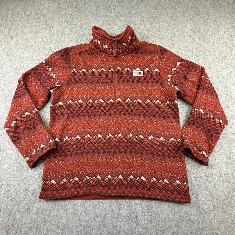 The North Face Mens Large Red Fair Isle Mountain Fleece Quarter Zip Pullover